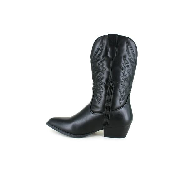WESTERN COWBOY BOOTS MID HEIGHT POINTED TOE BLOCK HEEL HALF SIDE ZIP BLACK 10M - Picture 5 of 7